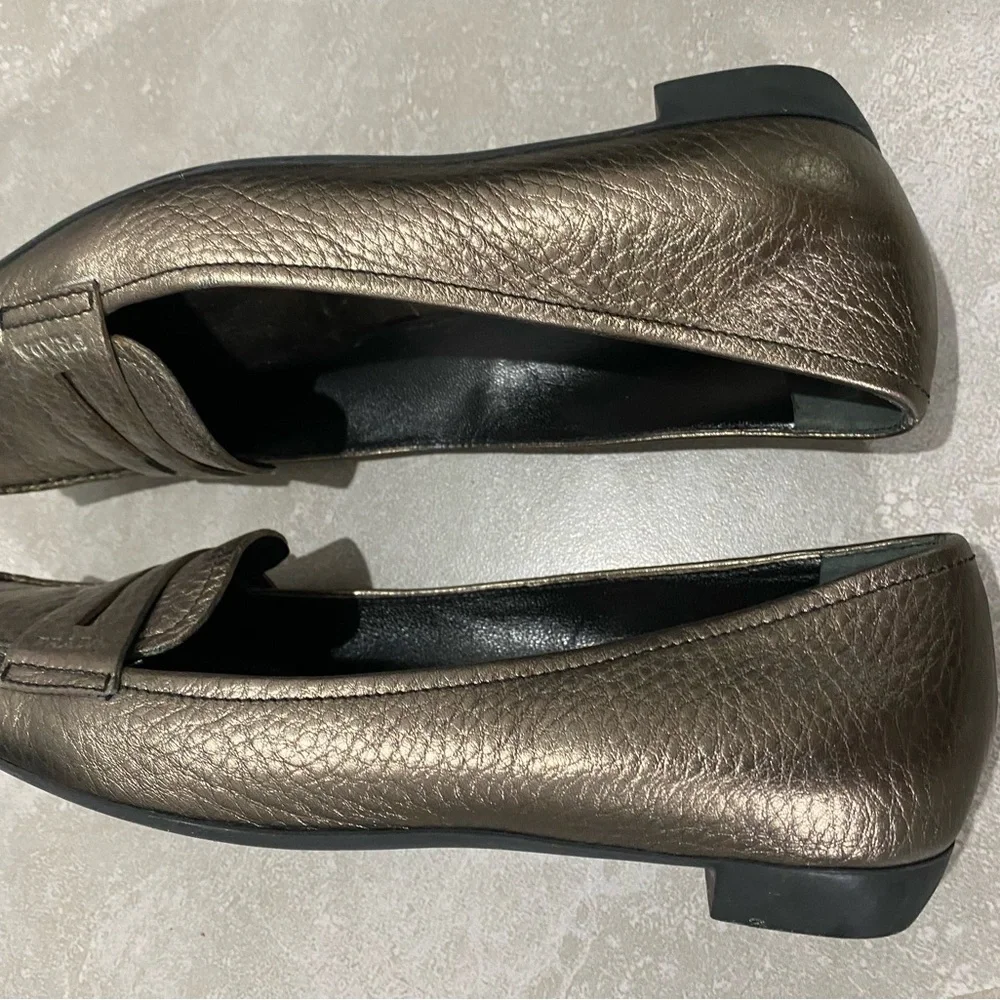 Prada Women's Bronze Leather Loafers - Picture 4 of 13